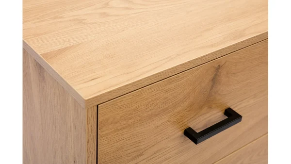 Commode 3 Tiroirs Finition Bois Clair Chêne Et Métal Noir L100 Cm LOVATO 5