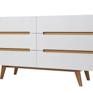 Commode Scandinave Finition Blanc Brillant Laqué 6 Tiroirs L160 Cm MELKA dernières 12