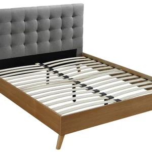 vente à bas prix Lit 2 Places 140x200cm En Bois Et Tissu Gris LYNN 10