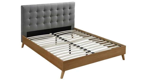 vente à bas prix Lit 2 Places 140x200cm En Bois Et Tissu Gris LYNN 3