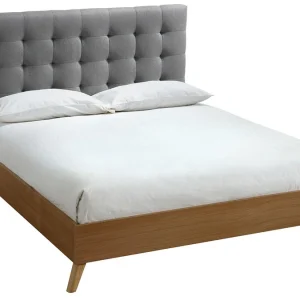 vente à bas prix Lit 2 Places 140x200cm En Bois Et Tissu Gris LYNN 12