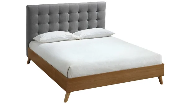 vente à bas prix Lit 2 Places 140x200cm En Bois Et Tissu Gris LYNN 4