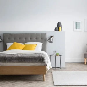 vente à bas prix Lit 2 Places 140x200cm En Bois Et Tissu Gris LYNN 14