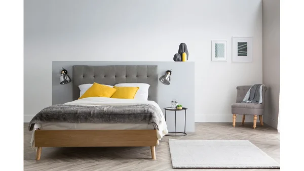 vente à bas prix Lit 2 Places 140x200cm En Bois Et Tissu Gris LYNN 5