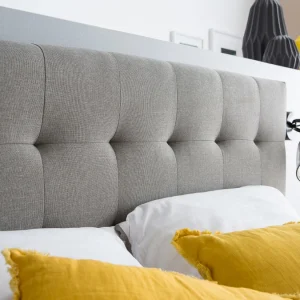vente à bas prix Lit 2 Places 140x200cm En Bois Et Tissu Gris LYNN 16