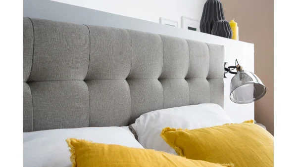 vente à bas prix Lit 2 Places 140x200cm En Bois Et Tissu Gris LYNN 6