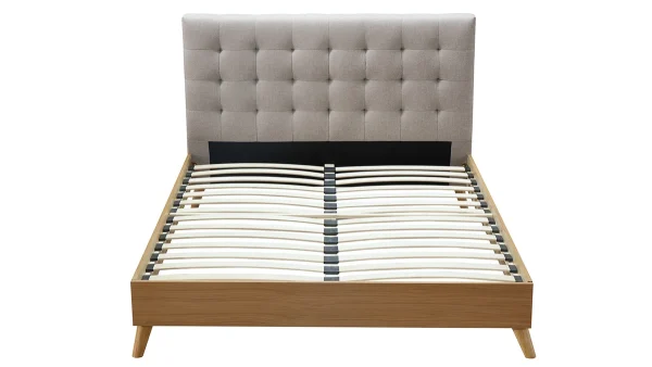 le grand escompte Lit 2 Places 160×200 Cm En Bois Et Tissu Beige LYNN 1