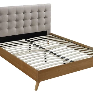 le grand escompte Lit 2 Places 160×200 Cm En Bois Et Tissu Beige LYNN 10