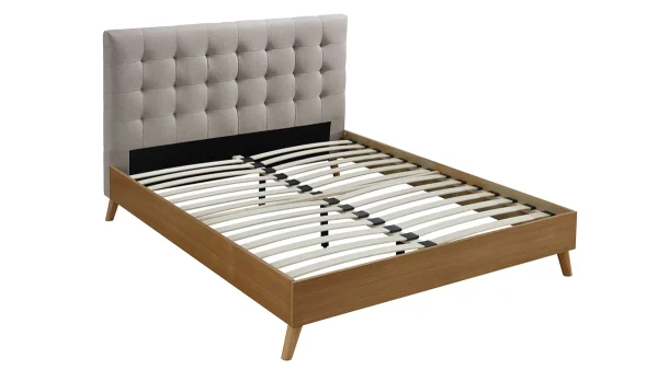 le grand escompte Lit 2 Places 160×200 Cm En Bois Et Tissu Beige LYNN 3