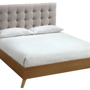 le grand escompte Lit 2 Places 160×200 Cm En Bois Et Tissu Beige LYNN 12