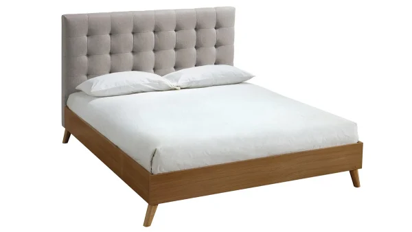 le grand escompte Lit 2 Places 160×200 Cm En Bois Et Tissu Beige LYNN 4