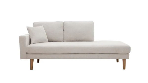 achat pas cher Méridienne Scandinave En Tissu Effet Velours Texturé Beige Et Bois Clair BERTILLE 1