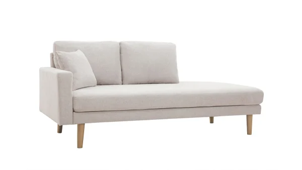 achat pas cher Méridienne Scandinave En Tissu Effet Velours Texturé Beige Et Bois Clair BERTILLE 3