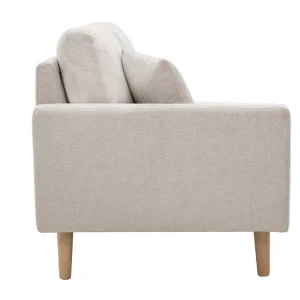 achat pas cher Méridienne Scandinave En Tissu Effet Velours Texturé Beige Et Bois Clair BERTILLE 14