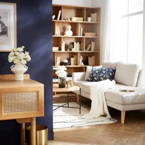achat pas cher Méridienne Scandinave En Tissu Effet Velours Texturé Beige Et Bois Clair BERTILLE 20