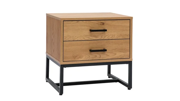 Table De Chevet 2 Tiroirs Finition Bois Clair Chêne Et Métal Noir L50 Cm LOVATO 3