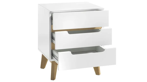 Table De Chevet 3 Tiroirs Blanc Mat Et Bois SKIVE 4