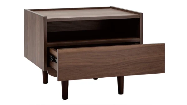 magasin en ligne france Table De Chevet Avec Tiroir En Finition Bois Foncé Noyer SANAA 4