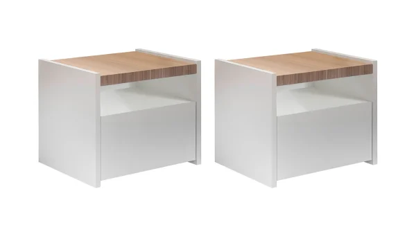 pas cher en vente Tables De Chevet Design Avec Tiroir Blanc Mat Et Finition Chêne (lot De 2) VERDI 1
