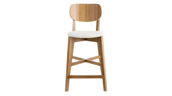 Tabouret De Bar Chêne Et Assise Blanche H65 Cm LUCIA marque pas cher 1