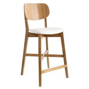 Tabouret De Bar Chêne Et Assise Blanche H65 Cm LUCIA marque pas cher 10