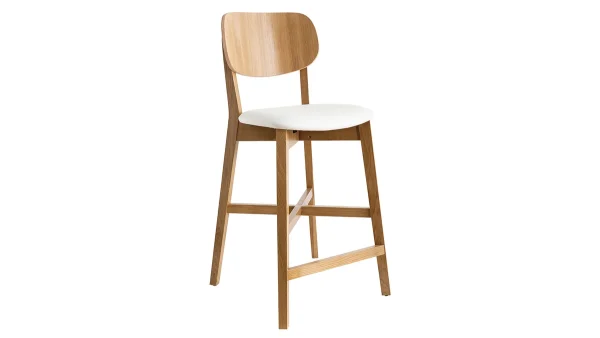 Tabouret De Bar Chêne Et Assise Blanche H65 Cm LUCIA marque pas cher 3