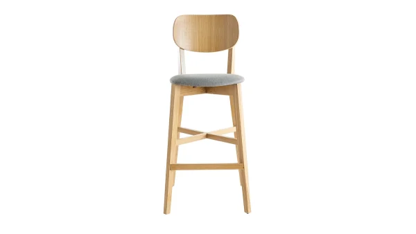 Tabouret De Bar Chêne Et Assise Gris Chiné H75 Cm LUCIA à prix imbattables 1