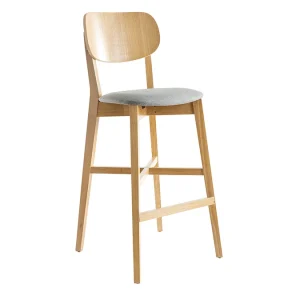 Tabouret De Bar Chêne Et Assise Gris Chiné H75 Cm LUCIA à prix imbattables 10