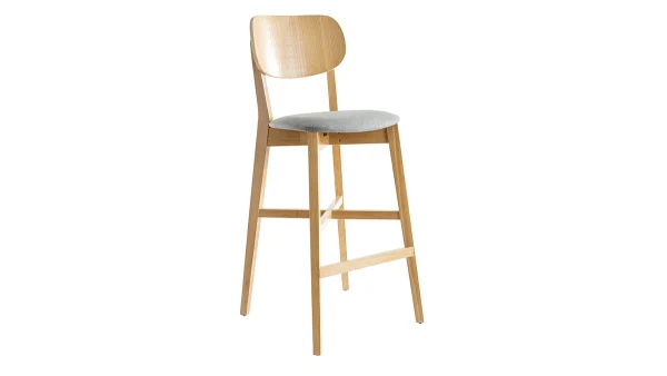 Tabouret De Bar Chêne Et Assise Gris Chiné H75 Cm LUCIA à prix imbattables 3