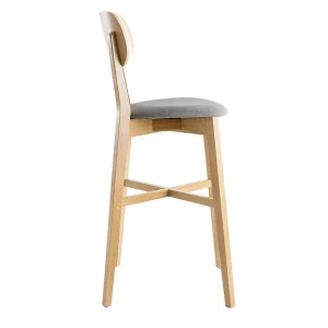 Tabouret De Bar Chêne Et Assise Gris Chiné H75 Cm LUCIA à prix imbattables 12