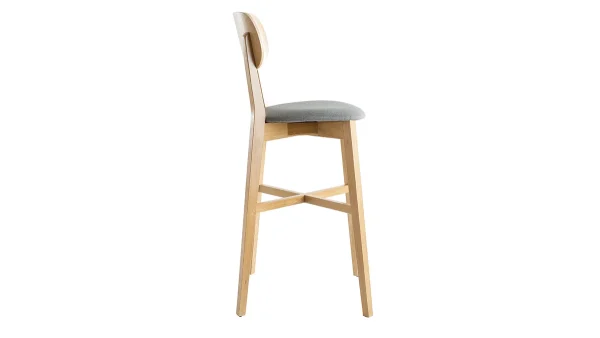 Tabouret De Bar Chêne Et Assise Gris Chiné H75 Cm LUCIA à prix imbattables 4