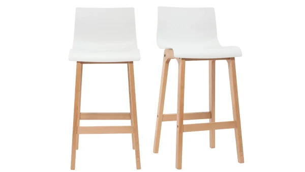 garantis authentique Tabouret De Bar Design Bois Et Blanc 75 Cm (lot De 2) NEW SURF 1