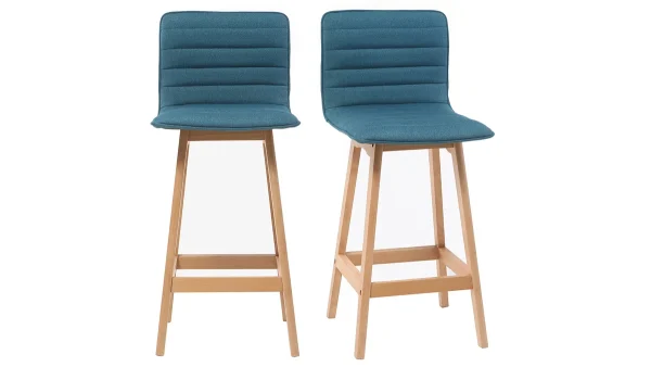 a Prix Discount Tabouret De Bar Design Bois Et Bleu Canard 65 Cm (lot De 2) EMMA 1