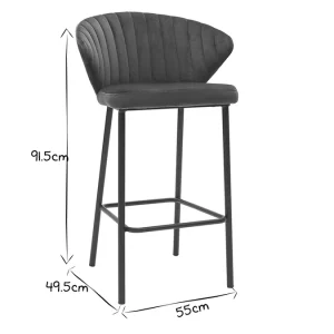 authentiques Tabouret De Bar Design En Tissu Velours Gaufré Bleu Pétrole Et Métal Noir H68 Cm DALLY 19