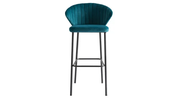 Tabouret De Bar Design En Tissu Velours Gaufré Bleu Pétrole H78 Cm DALLY pas cher marque 1