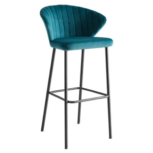 Tabouret De Bar Design En Tissu Velours Gaufré Bleu Pétrole H78 Cm DALLY pas cher marque 11