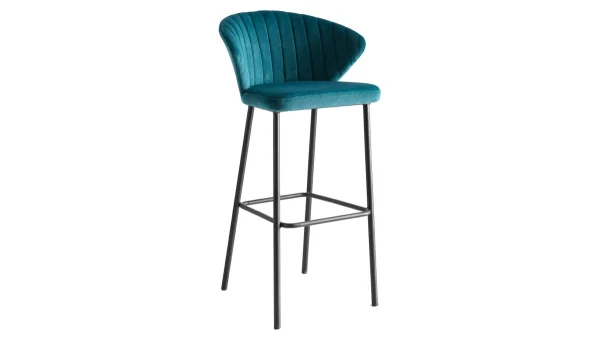 Tabouret De Bar Design En Tissu Velours Gaufré Bleu Pétrole H78 Cm DALLY pas cher marque 3