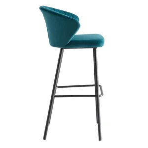 Tabouret De Bar Design En Tissu Velours Gaufré Bleu Pétrole H78 Cm DALLY pas cher marque 13