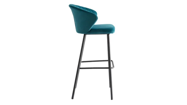 Tabouret De Bar Design En Tissu Velours Gaufré Bleu Pétrole H78 Cm DALLY pas cher marque 4
