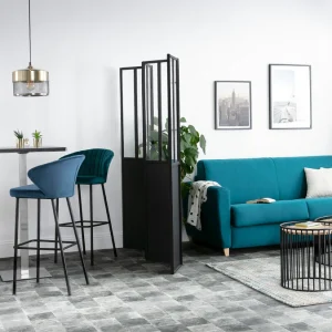 Tabouret De Bar Design En Tissu Velours Gaufré Bleu Pétrole H78 Cm DALLY pas cher marque 17