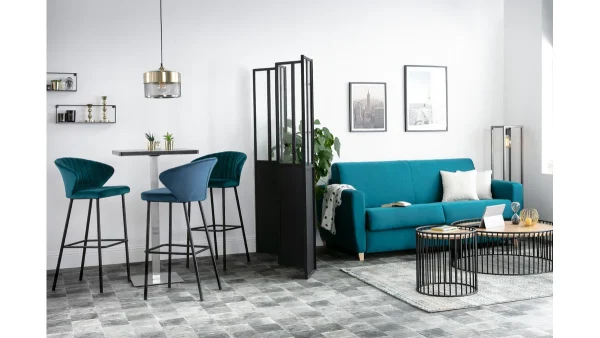 Tabouret De Bar Design En Tissu Velours Gaufré Bleu Pétrole H78 Cm DALLY pas cher marque 6