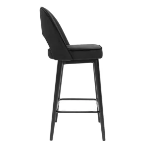 vente luxe pas cher Tabouret De Bar Design En Velours Noir Et Métal H69 Cm BELLEROSE 14