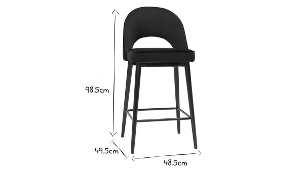 vente luxe pas cher Tabouret De Bar Design En Velours Noir Et Métal H69 Cm BELLEROSE 8