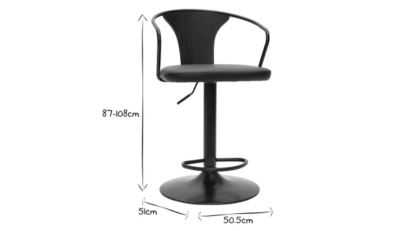 prix pas cher Tabouret De Bar Industriel Réglable Noir BECKETT 8
