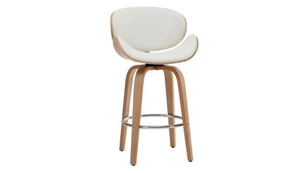 à prix très bas Tabouret De Bar Pivotant Blanc Et Bois Clair 65 Cm WALNUT 3