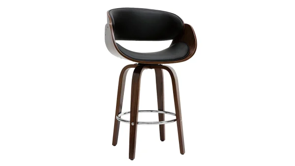 Tabouret De Bar Pivotant Noir Et Bois Foncé 65 Cm BENT 3
