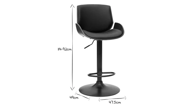 Tabouret De Bar Relevable Noir Et Bois Foncé VESPER Retour Gratuit 9