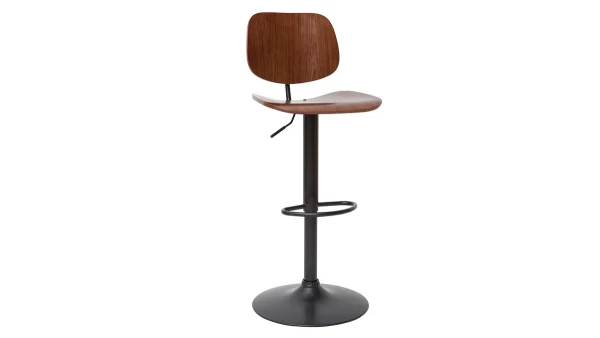 Tabouret De Bar Relevable Noyer Et Métal Noir TOBIAS 3