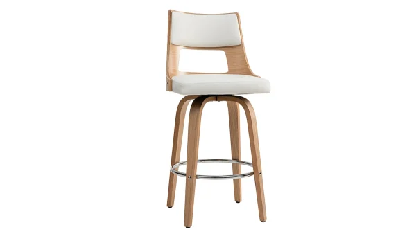 boutiqued en ligne Tabouret De Bar Scandinave Pivotant Blanc Et Bois Clair GARBO 3