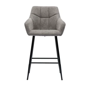 grossiste Tabourets De Bar Avec Sièges Matelassés En Tissu Effet Velours Texturé Gris Et Métal Noir H65 Cm (lot De 2) MONTERO 11